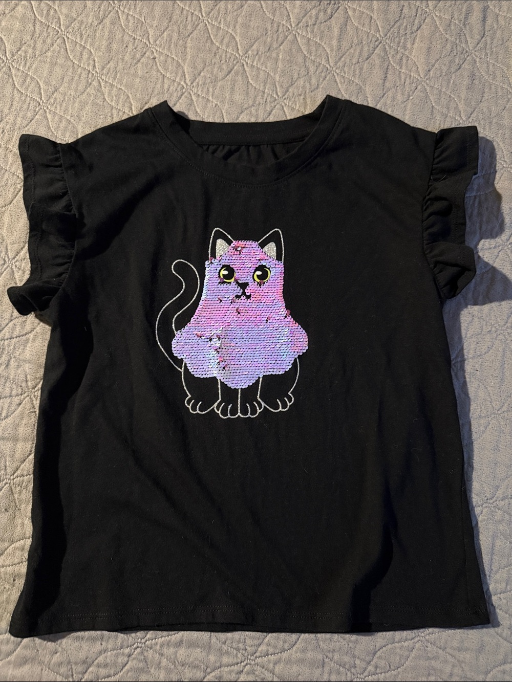 Cat & Jack Black Kids' Tee with Pink Sequin Cat